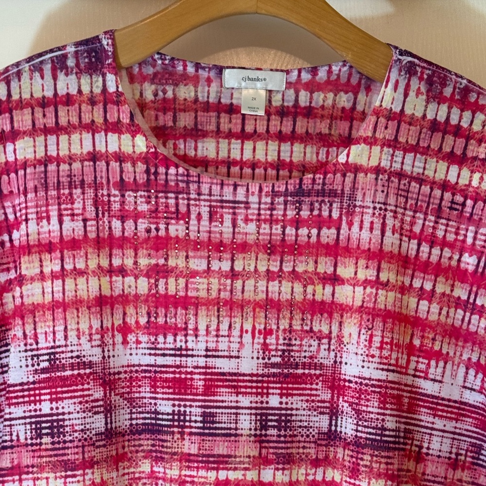 CJ Banks Pink and White Patterned Blouse